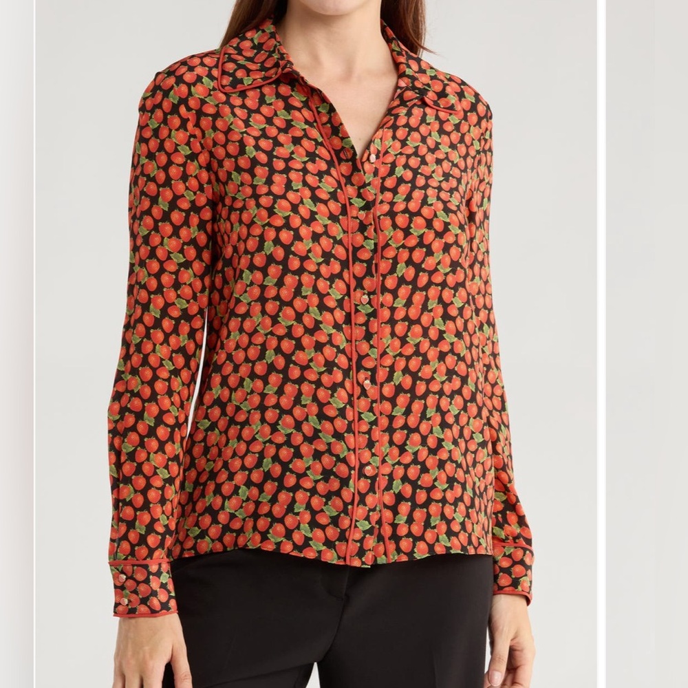 NWT Alice + Olivia Women's Red and Black Patterned Top
